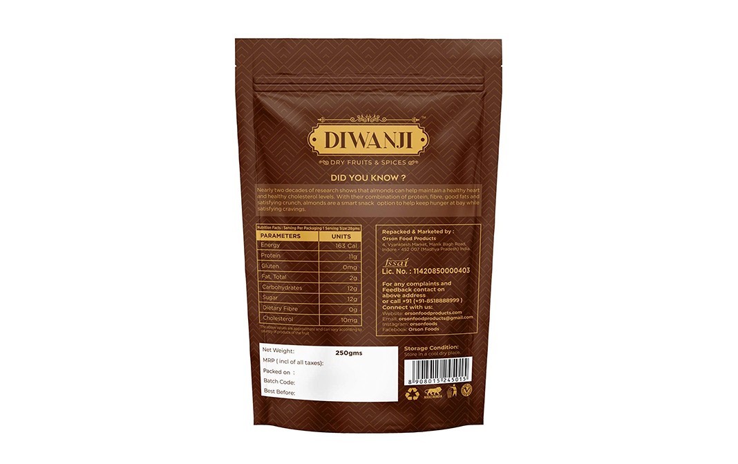 Diwanji Almonds    Pack  250 grams